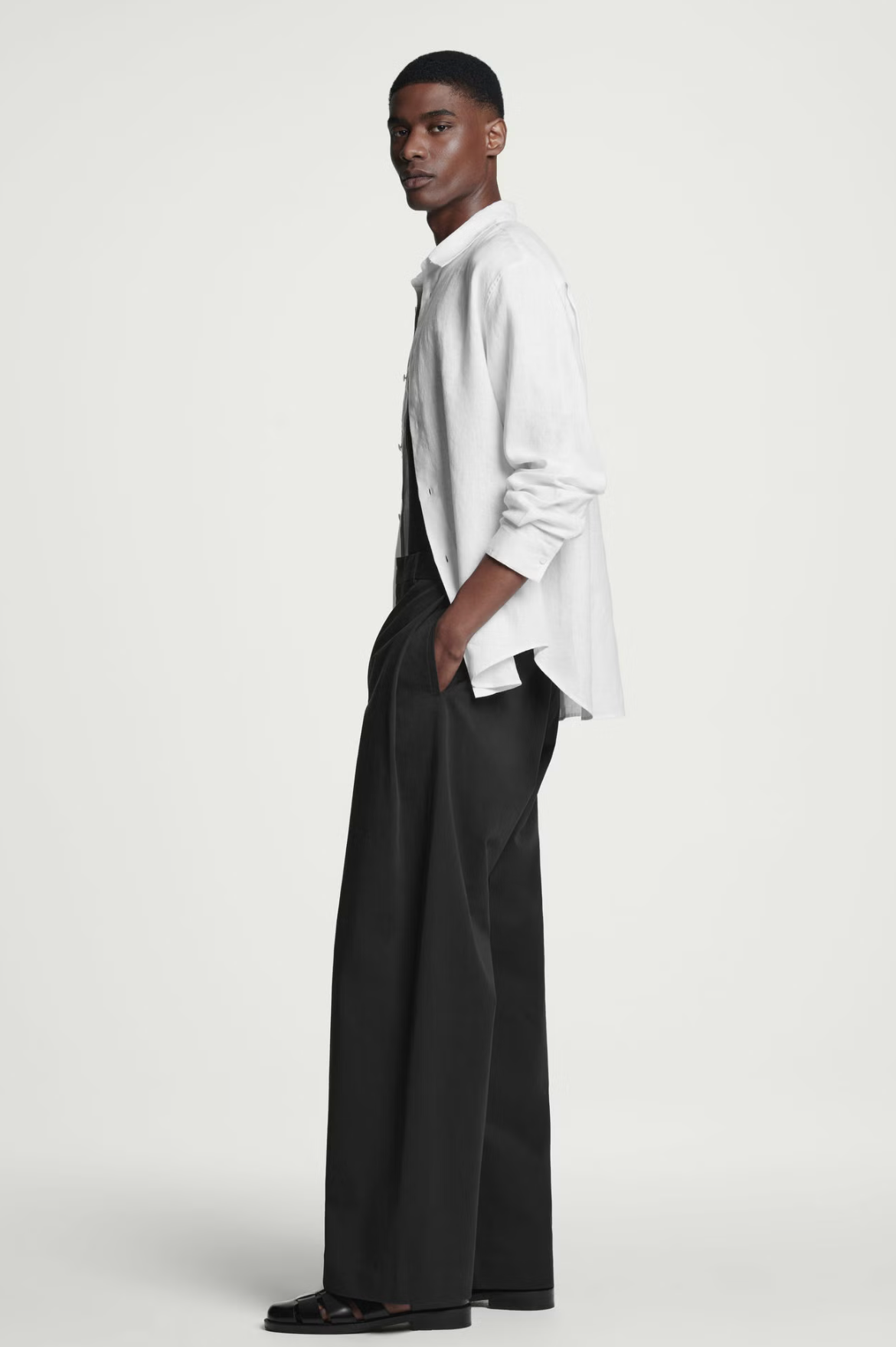 PLEATED COTTON WIDE-LEG TROUSERS